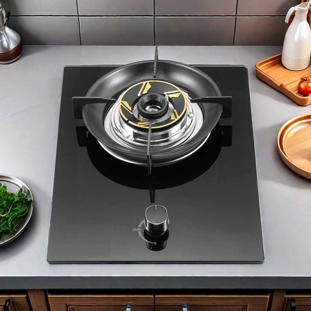 New Design Premium Single Gas Stove with High Quality Black Tempered Glass, Single Burner Gas Cooker for Small Kitchen Appliance