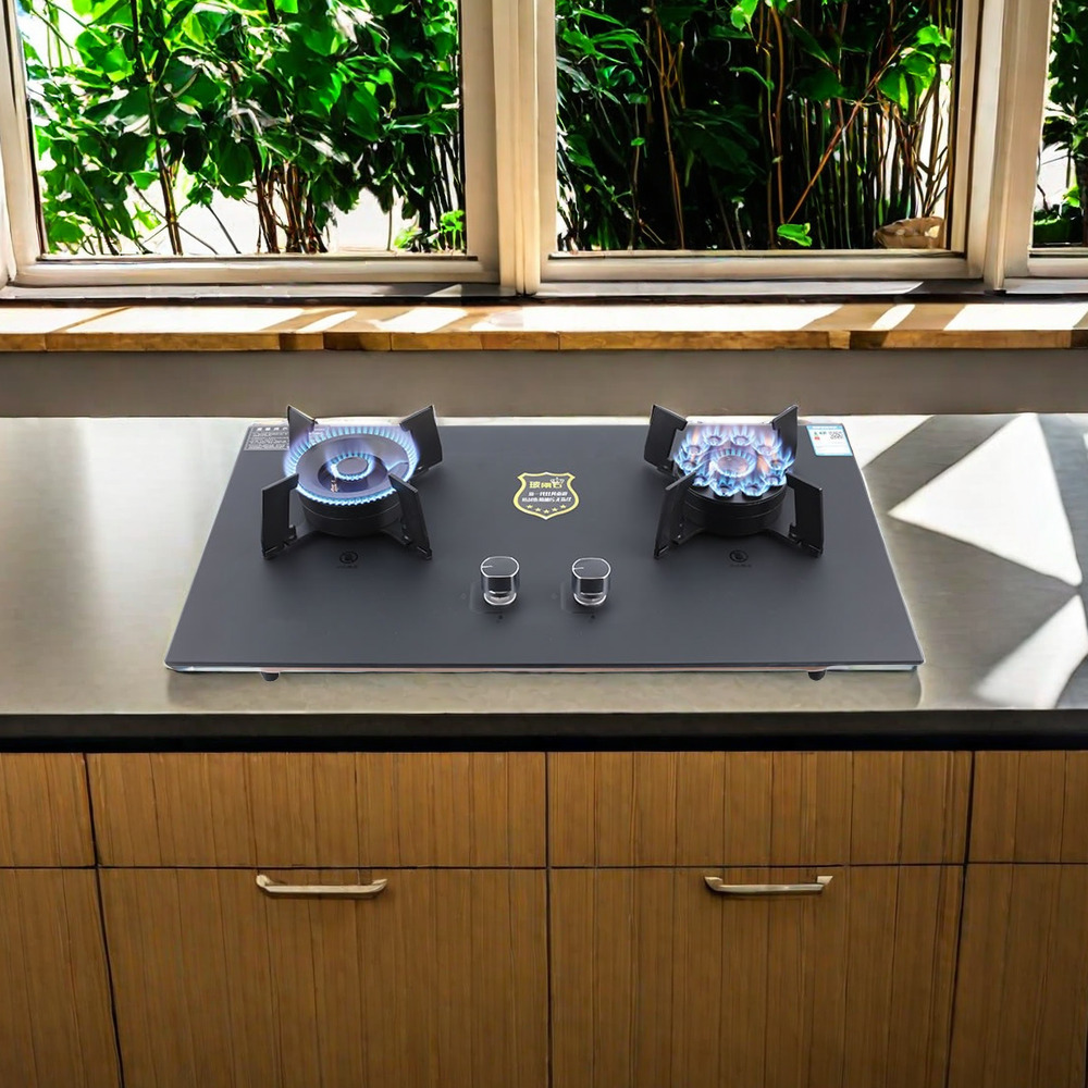 Hot Selling 2 Burner Built-in Glass Gas Cooktop with Timer, Easy Clean Double Burner Gas Stove by Three Mi Manufacturer