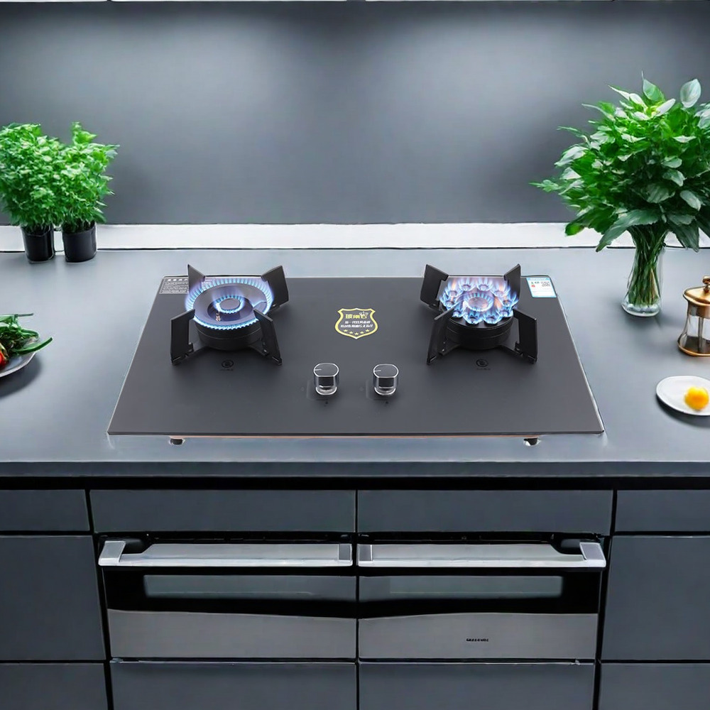 Hot Selling 2 Burner Built-in Glass Gas Cooktop with Timer, Easy Clean Double Burner Gas Stove by Three Mi Manufacturer