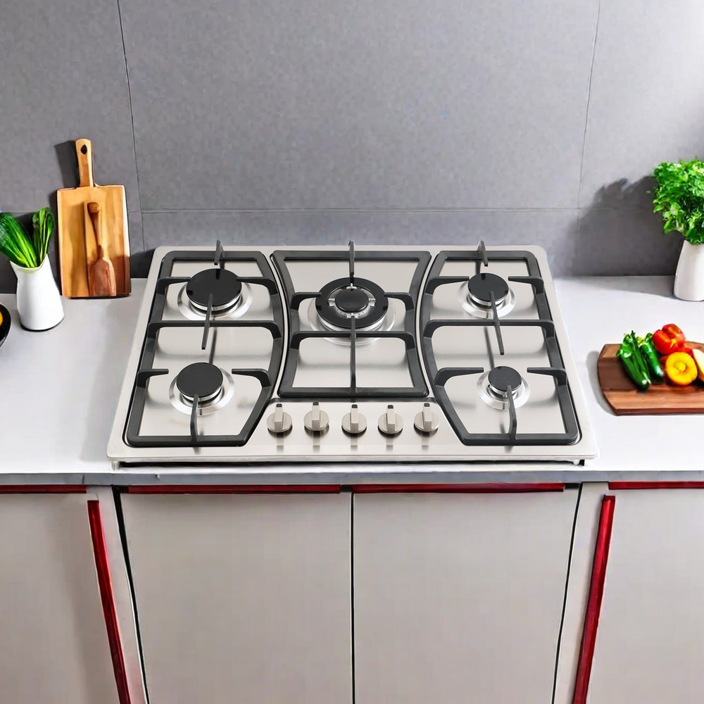 THREEMI FACTORY Hot Selling Wholesale 5 Burner Stainless Steel Gas Stove, Built-in Gas Hob and Cooktop for Kitchen Appliances