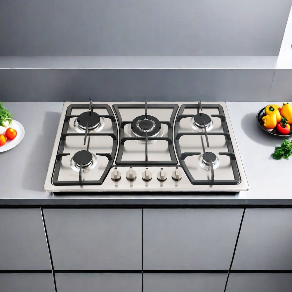 THREEMI FACTORY Hot Selling Wholesale 5 Burner Stainless Steel Gas Stove, Built-in Gas Hob and Cooktop for Kitchen Appliances