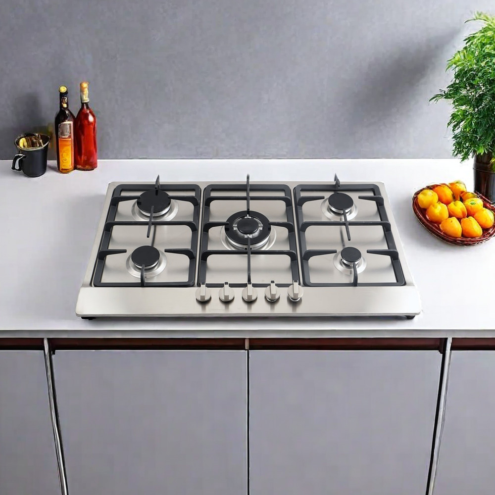 THREEMI FACTORY High Quality Wholesale 5 Burner Stainless Steel Gas Stove, Built-in Gas Hob and Cooktop for Kitchen Appliances