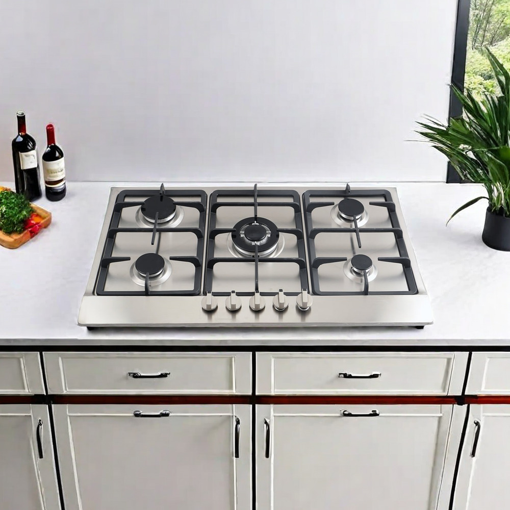 THREEMI FACTORY High Quality Wholesale 5 Burner Stainless Steel Gas Stove, Built-in Gas Hob and Cooktop for Kitchen Appliances