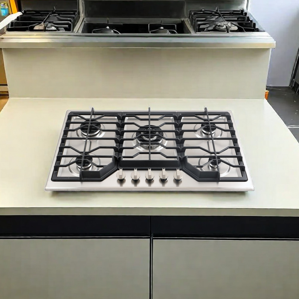 THREEMI FACTORY Wholesale Custom 5 Burner Stainless Steel Gas Stove, Built-in Gas Hob and Cooktop for Kitchen Appliances