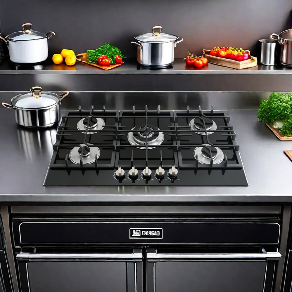 THREEMI FACTORY High Quality Wholesale 5 Burner Tempered Glass Gas Stove, Built-in Gas Cooker and Hob for Kitchen Appliances