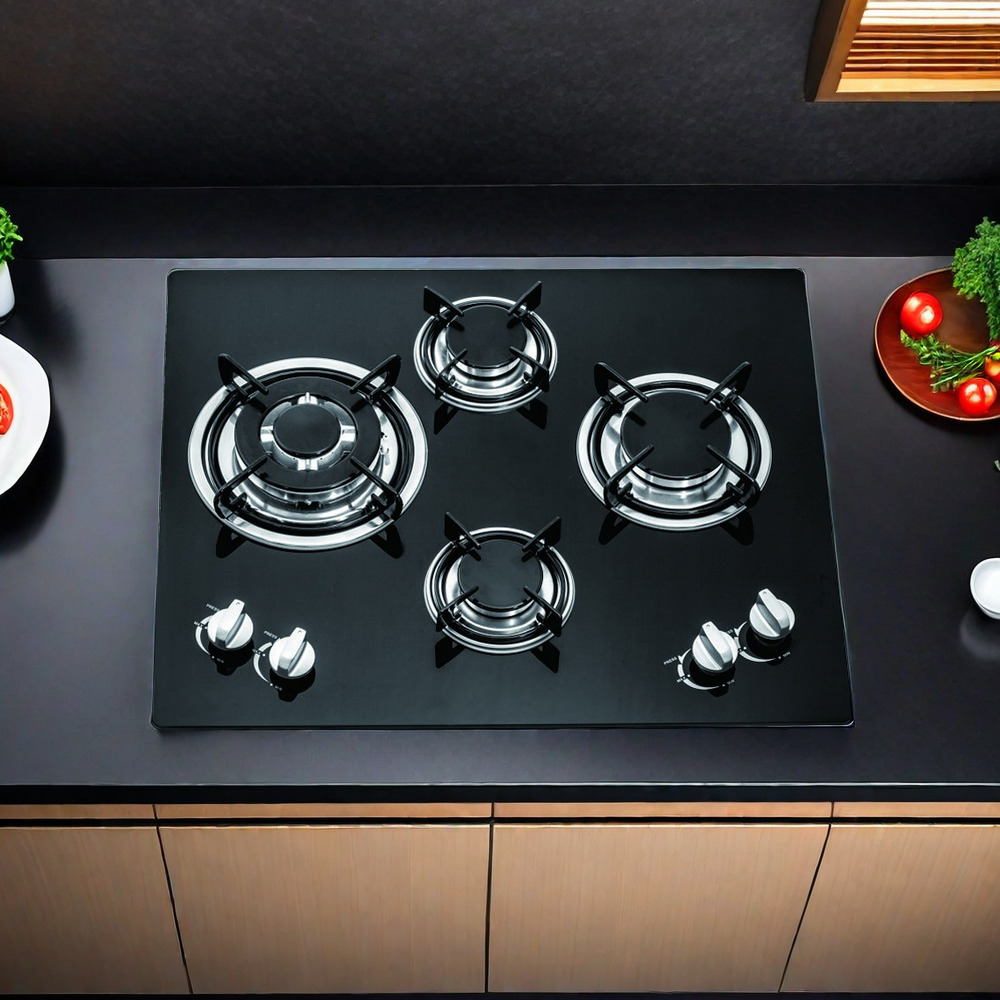 THREEMI FACTORY Household Hot Selling 4 Burner Gas Hob Built-In Black Glass Gas Stove High Quality Kitchen Appliance