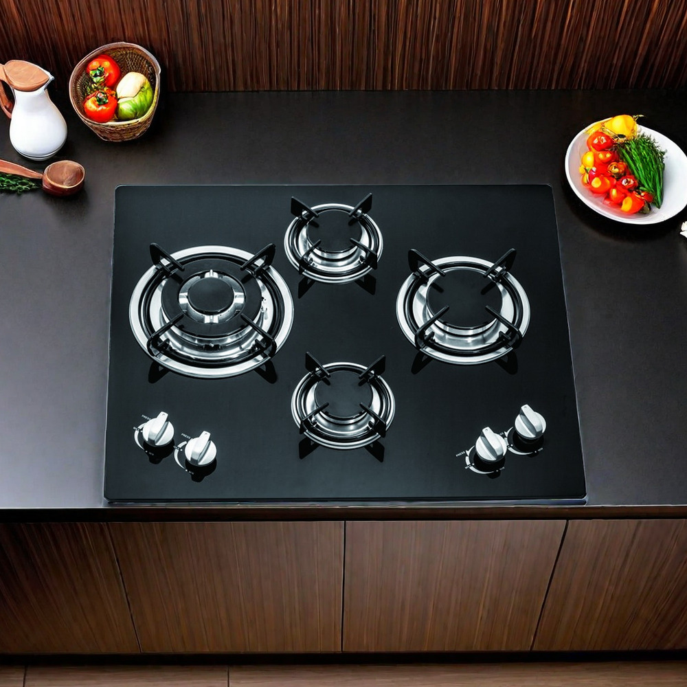 THREEMI FACTORY Household Hot Selling 4 Burner Gas Hob Built-In Black Glass Gas Stove High Quality Kitchen Appliance