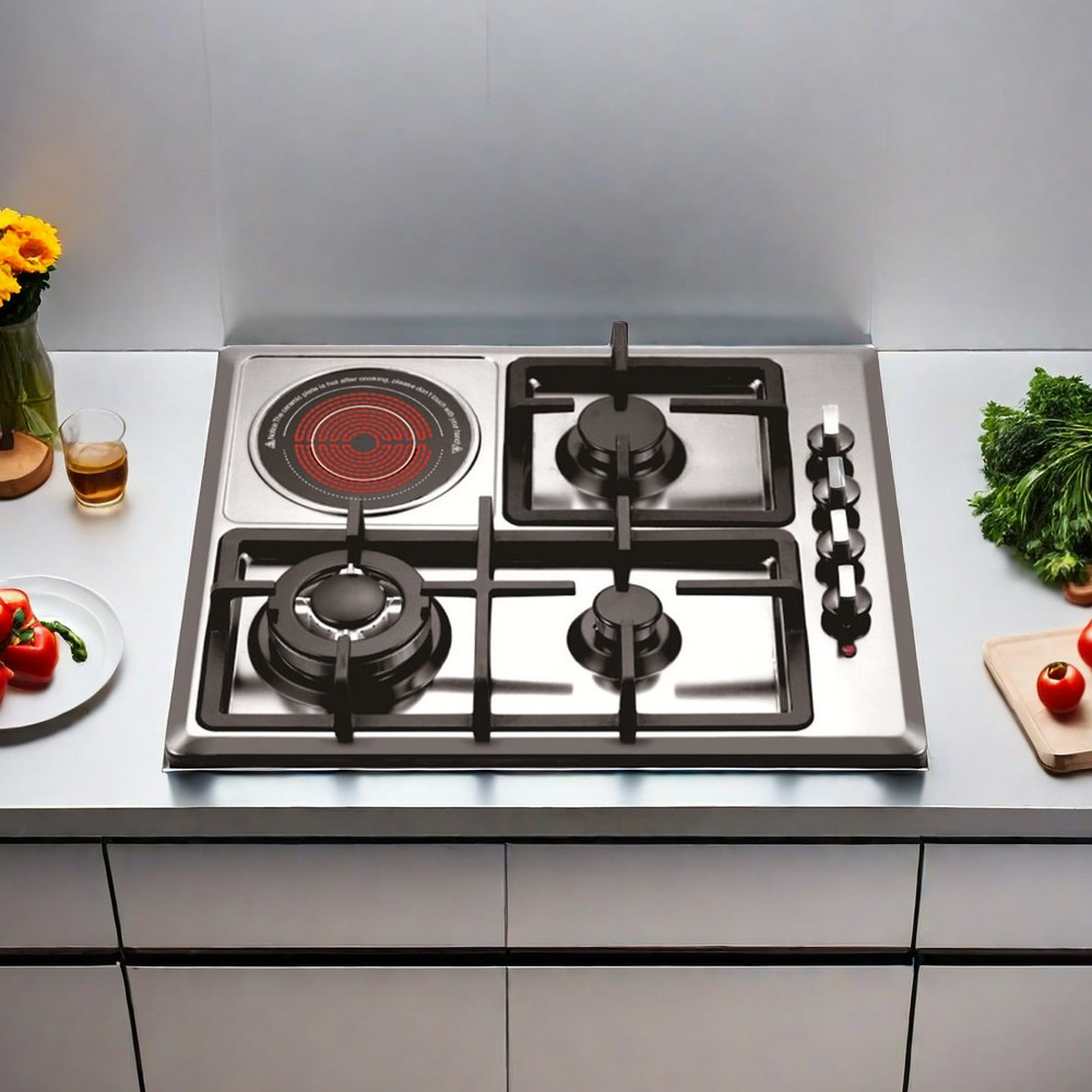 Hot Sale High Quality 4 Burner Stainless Steel Gas and Electric Cooker, Built-in Multi-Use Cooktop for Kitchen Appliances