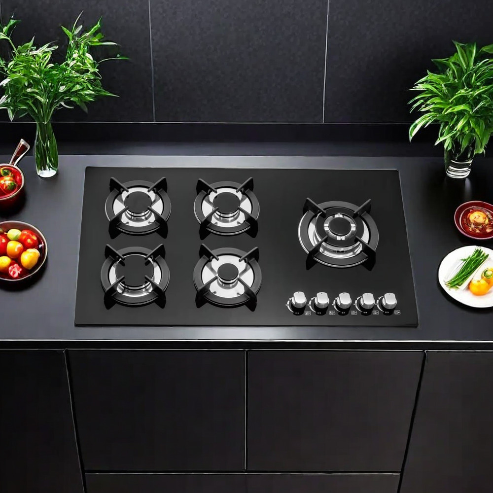 Hot Style High Quality 5 Burner Gas Hob Built-In Tempered Glass Top Stove Cooker Kitchen Appliances for Kitchen Cooking