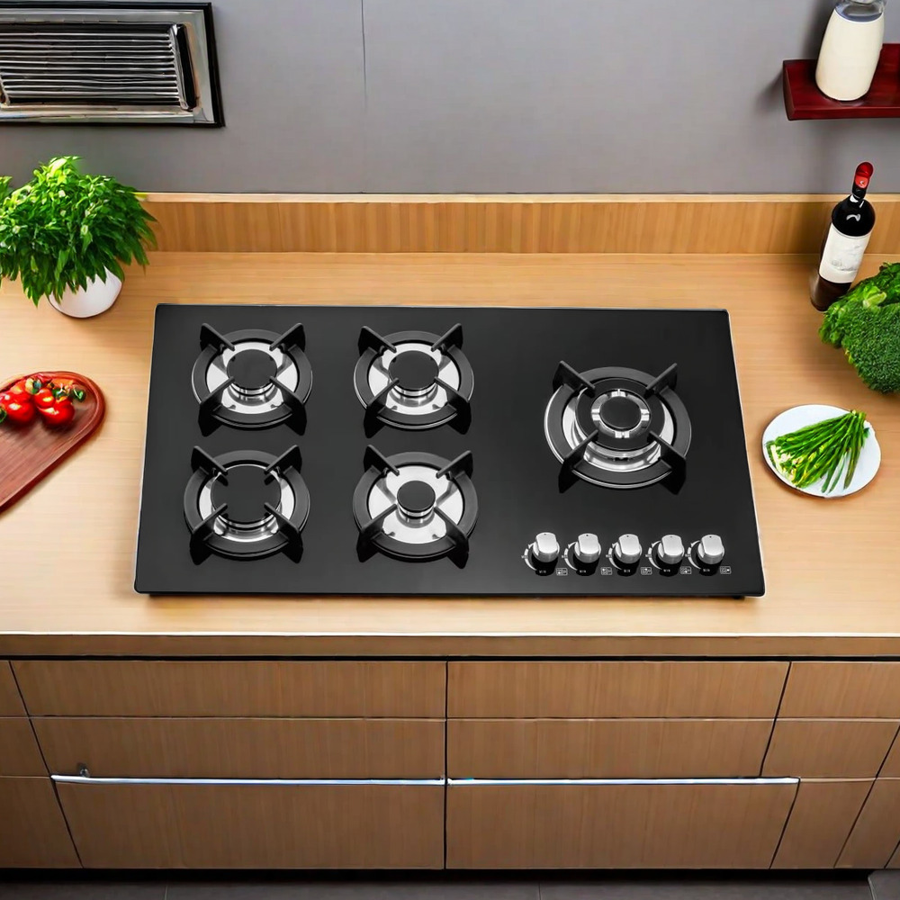 Hot Style High Quality 5 Burner Gas Hob Built-In Tempered Glass Top Stove Cooker Kitchen Appliances for Kitchen Cooking