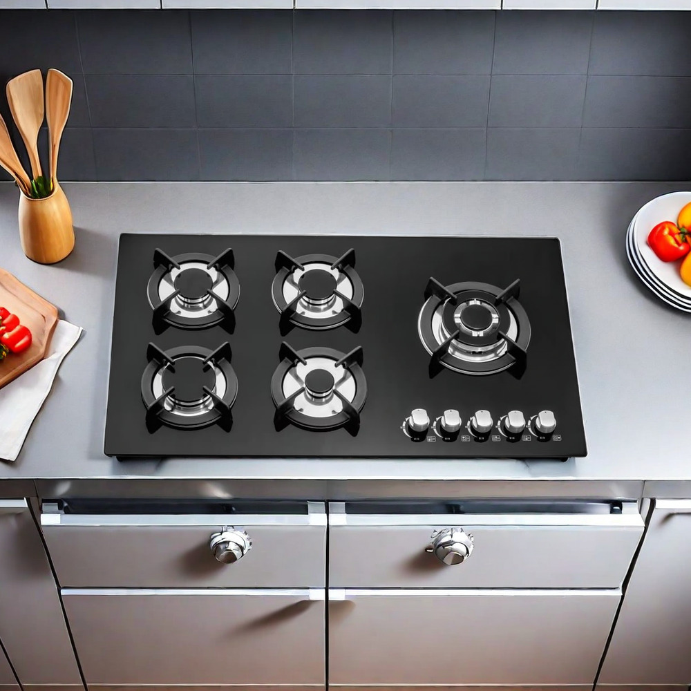 Hot Style High Quality 5 Burner Gas Hob Built-In Tempered Glass Top Stove Cooker Kitchen Appliances for Kitchen Cooking