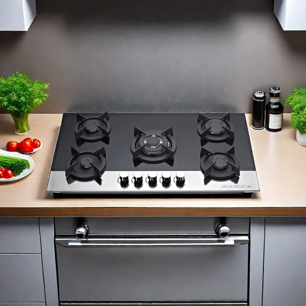 High Quality Gas Cooktops Built-In 5 Burner Gas Hob Tempered Glass Top Cooker Stove Kitchen Appliances for Household Cooking