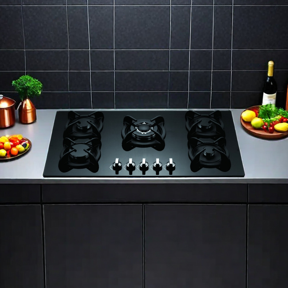 THREEMI FACTORY Premium Built-in 5 Burner Gas Cooktop with Tempered Glass Top for Modern Kitchens