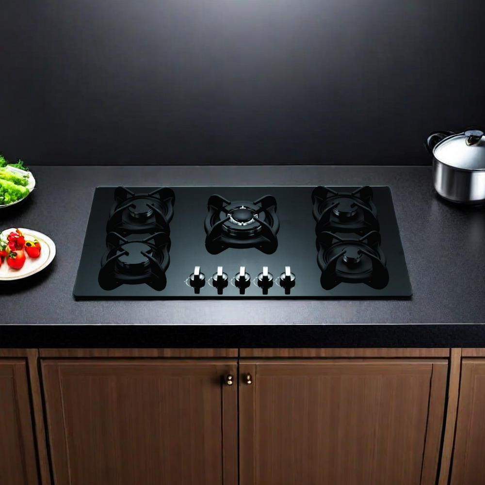 THREEMI FACTORY Premium Built-in 5 Burner Gas Cooktop with Tempered Glass Top for Modern Kitchens