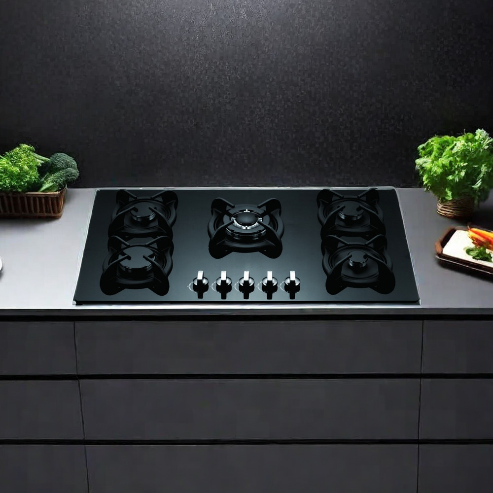 THREEMI FACTORY Premium Built-in 5 Burner Gas Cooktop with Tempered Glass Top for Modern Kitchens