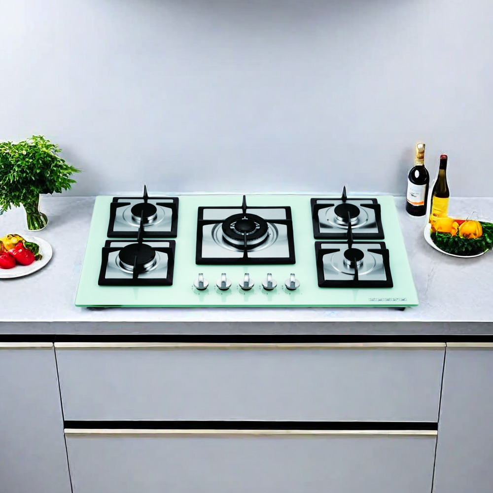 THREEMI FACTORY Wholesale Top Rated 5 Burner Tempered  Built In Glass Gas Hob for Modern Kitchens JZT-510B25