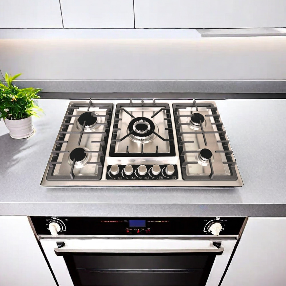 THREEMI FACTORY Product Manufacturer Stainless Steel 5 Burner Gas Cooktop Built In Kitchen Appliance for Professional Use