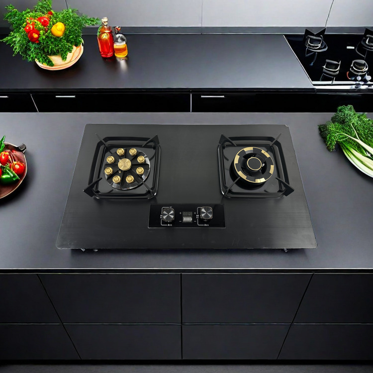 Wholesale High Quality Tempered Glass 2 Burner Gas Stove Built in Double Burner Cooktop with Timer for Modern Kitchens