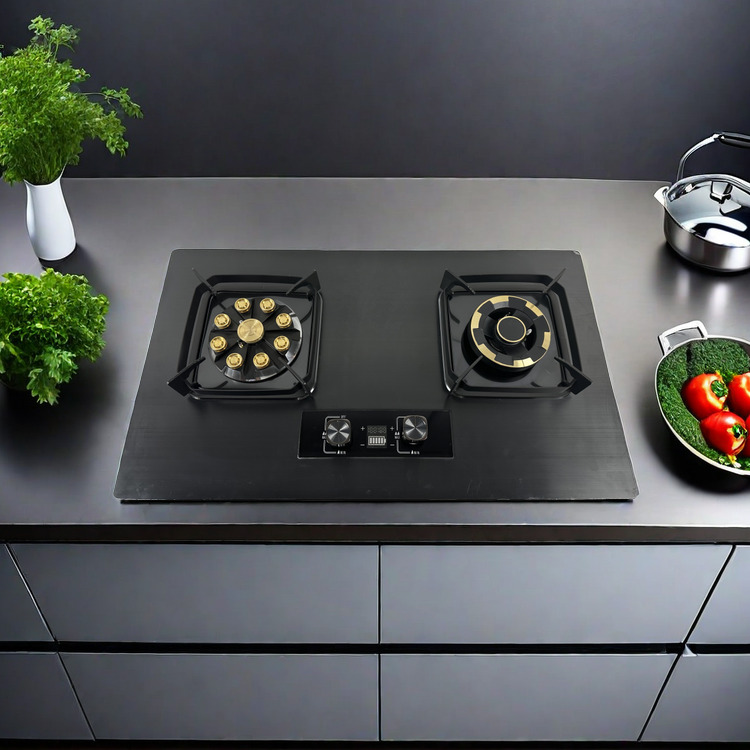 Wholesale High Quality Tempered Glass 2 Burner Gas Stove Built in Double Burner Cooktop with Timer for Modern Kitchens